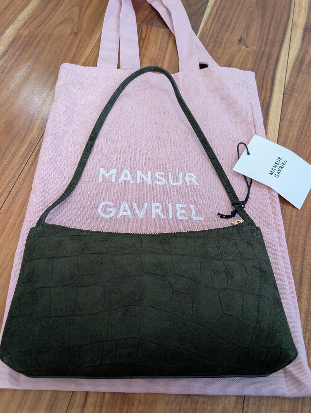 Mansur Gavriel Gaia Suede Croc-Embossed Shoulder Bag + Logo Tote Nwt ❤️